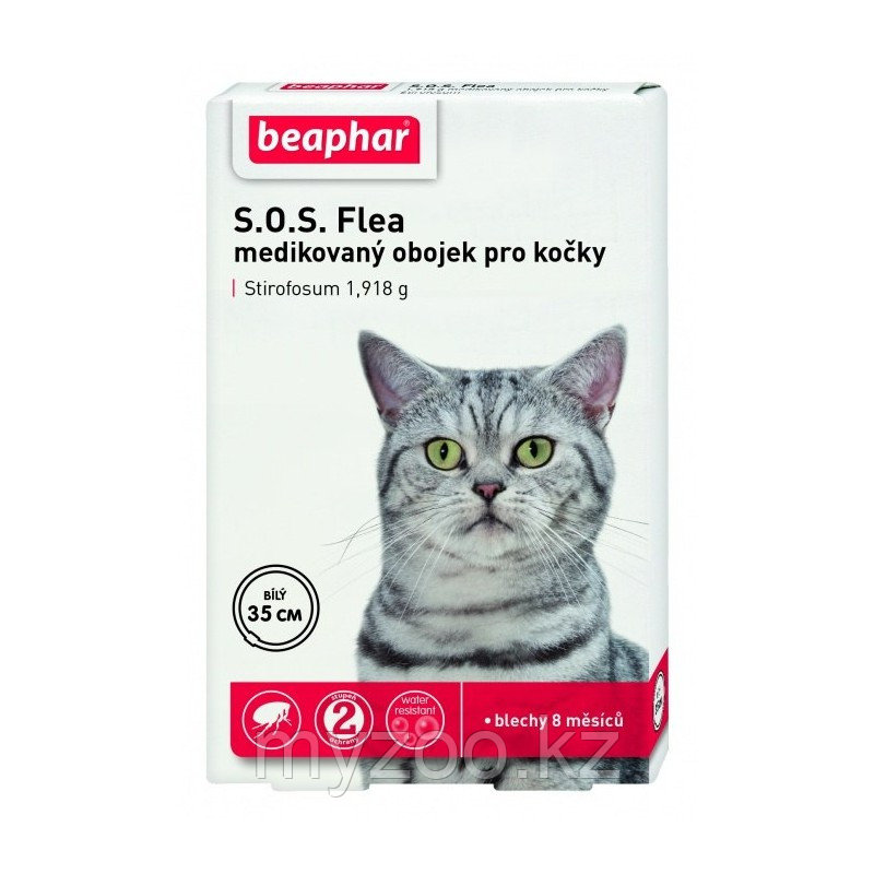 Beaphar Flea&Tick Collar S.O.S. белый 35 см |Ошейник от блох и клещей для кошек|
