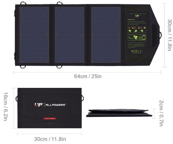 Солнечное зарядное устройство ALLPOWER 21 Вт (влагозащищенная складная солнечная панель с двойным usb-портом)