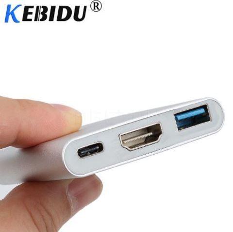 Переходник-хаб Type-C HDMI 4K/USB 3.1 KEBIDU для подключения переферии к телевизору (Серебряный) - фото 5 - id-p70348346