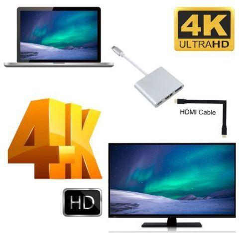 Переходник-хаб Type-C HDMI 4K/USB 3.1 KEBIDU для подключения переферии к телевизору (Серебряный) - фото 2 - id-p70347510