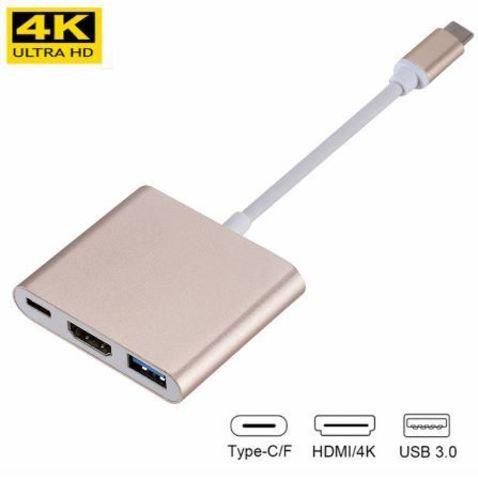 Переходник-хаб Type-C HDMI 4K/USB 3.1 KEBIDU для подключения переферии и к телевизору (Золотой) - фото 1 - id-p70349004