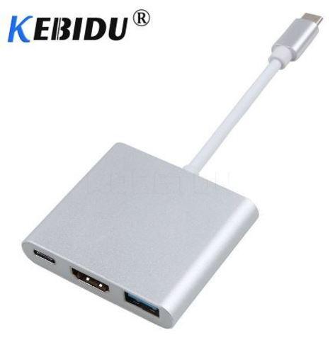 Переходник-хаб Type-C HDMI 4K/USB 3.1 KEBIDU для подключения переферии и к телевизору (Золотой) - фото 4 - id-p70349004