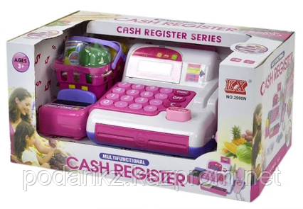 Детская интерактивная касса CASH REGISTOR со сканером и продуктами, свет, звук