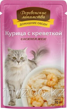 Деревенские лакомства влажный корм для кошек с Курицей и креветками 70 гр