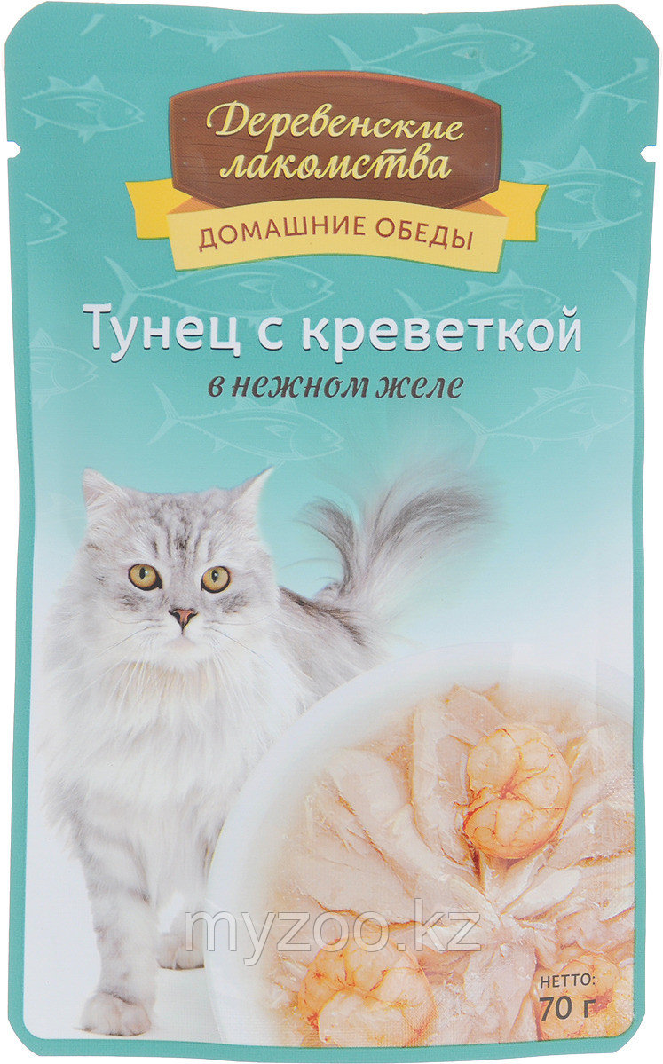 Деревенские лакомства влажный корм для кошек Тунец и креветки70 гр