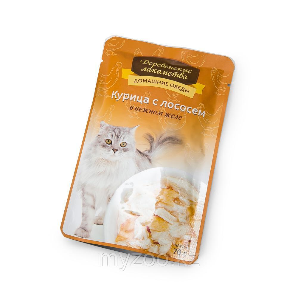 Деревенские лакомства влажный корм для кошек курица лосось70 гр