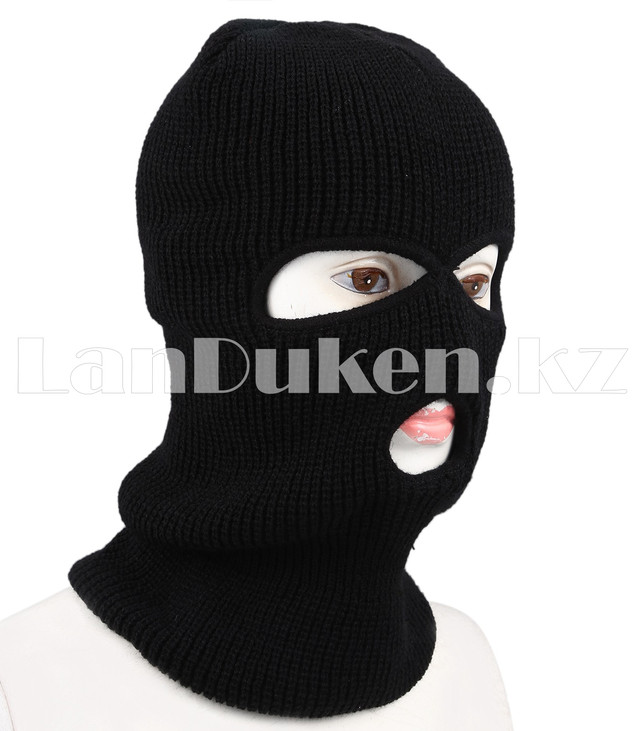 Балаклава (лыжная маска) с прорезями для глаз и губ вязанная черная