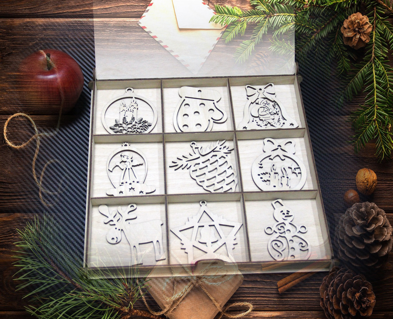 Набор деревянных елочных игрушек (Ассорти)