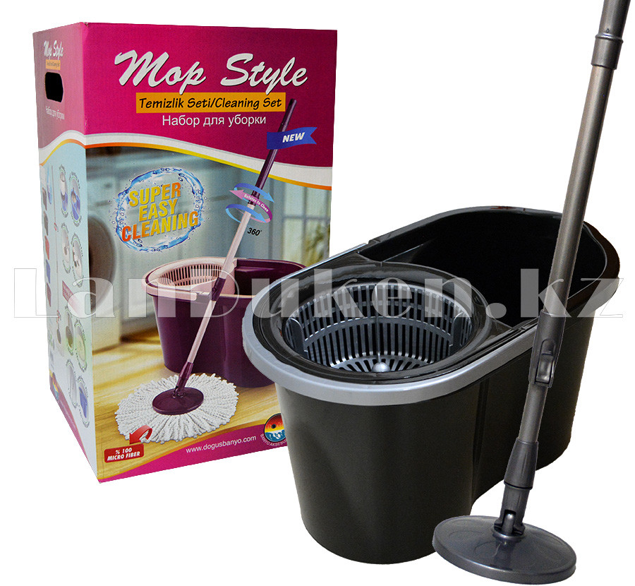 Набор для уборки двойное ведро с отжимом и швабра микрофибра Mop Style 707 чёрный, фото 1