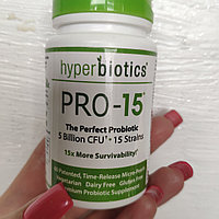 Hyperbiotics, PRO-15, пробиотик, 5 млрд КОЕ, 60 запатентованных таблеток с медленным высвобождением.15 штаммов