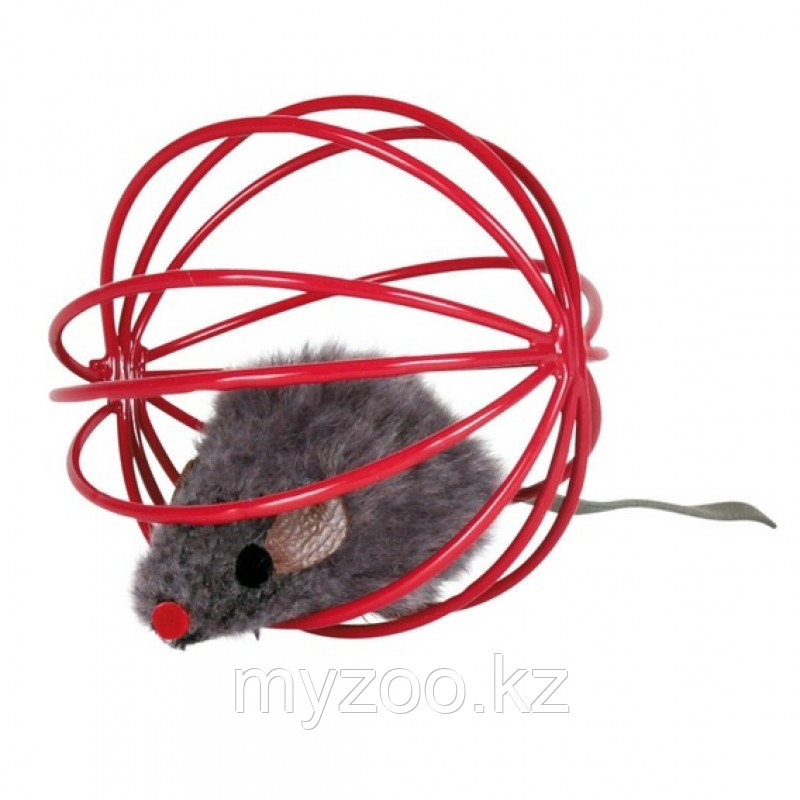 Игрушка для кошек. Металлическая сетка с мышкой. Диаметр 6 см