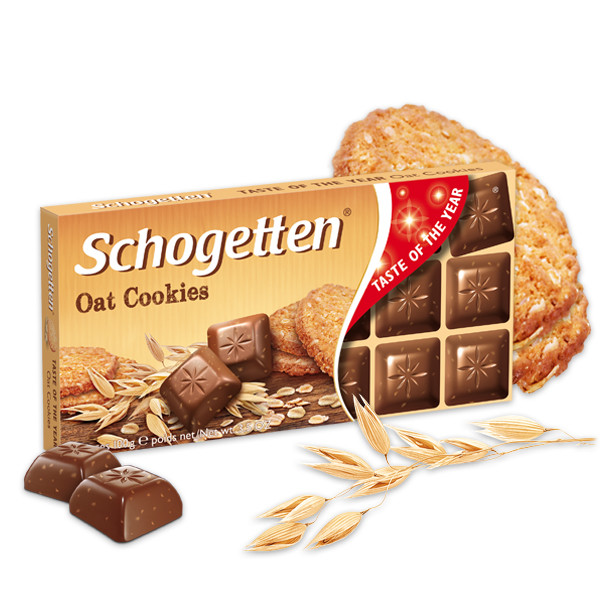 Молочный шоколад Schogetten oat cookies кусочками овсяного печенья 100гр (15 шт. в упаковке)