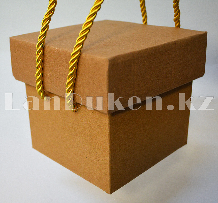 Коробка картонная крафт с отделяемой крышкой с золотистыми шнурками 13см S - фото 3 - id-p70665359
