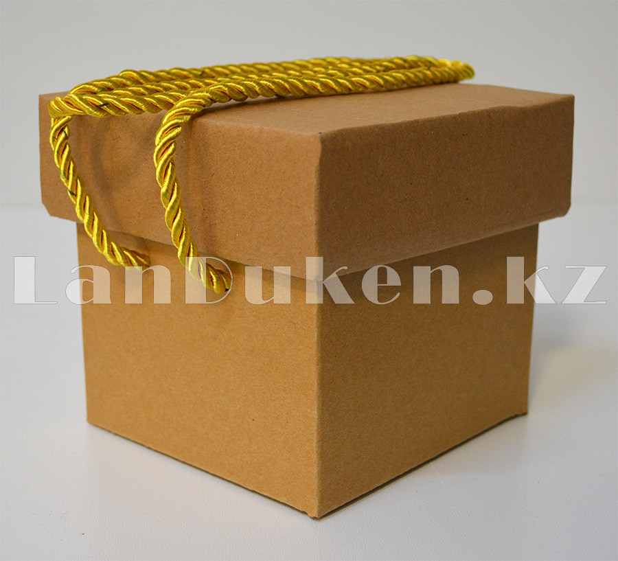 Коробка картонная крафт с отделяемой крышкой с золотистыми шнурками 18см M - фото 2 - id-p70666360