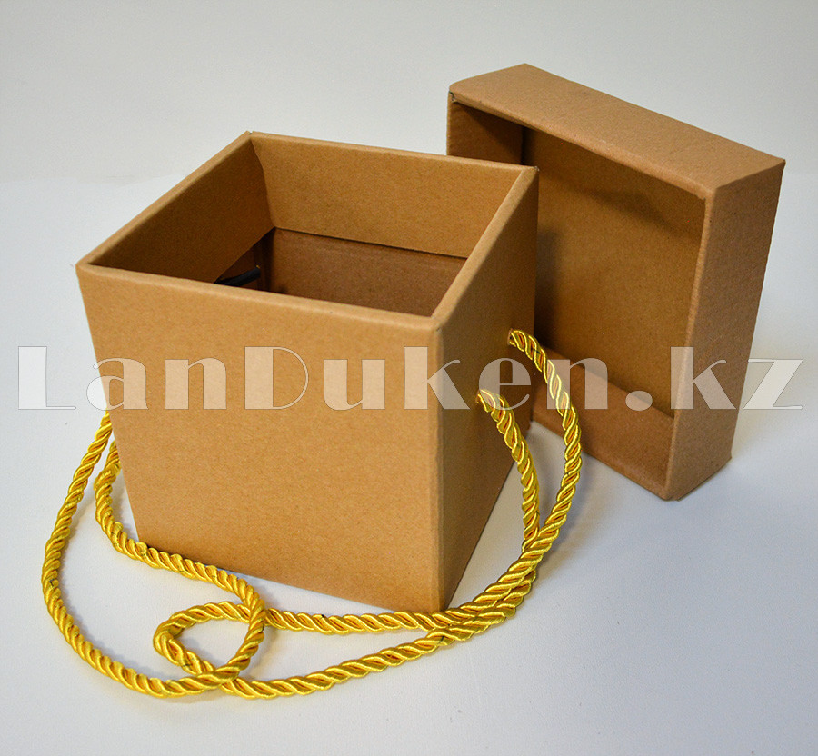 Коробка картонная крафт с отделяемой крышкой с золотистыми шнурками 18см M - фото 6 - id-p70666360