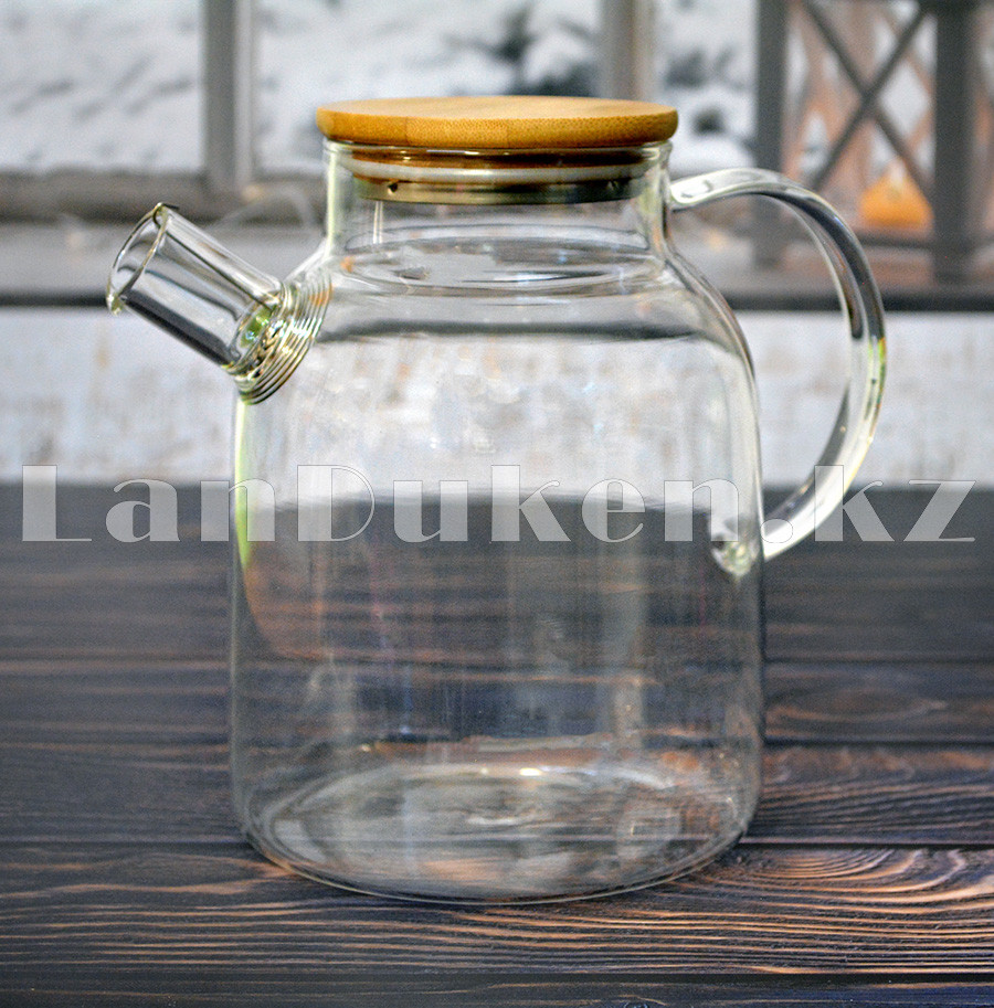 Чайник заварочный стеклянный с ситом на носике и деревянной крышкой 1,5 L для чая и кофе - фото 2 - id-p70715885