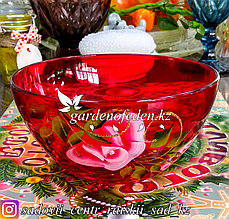 Салатник малый из цветного стекла с декором. Цвет: Красный. Набор: 2 штуки.