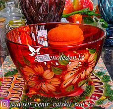 Салатник большой из цветного стекла с декором. Цвет: Оранжевый. Набор: 1 штука.