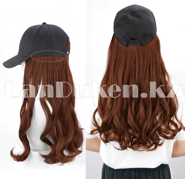 Кепка-парик с волнистыми волосами синтетический черный блестящий