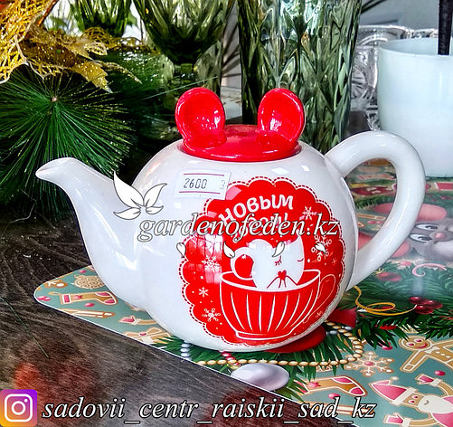 Чайник заварочный, керамический с новогодним декором. Цвет: Белый., фото 2