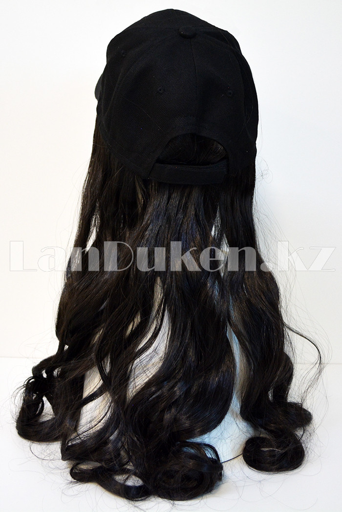 Кепка-парик с волнистыми волосами синтетический черный блестящий 1В - фото 8 - id-p70766986