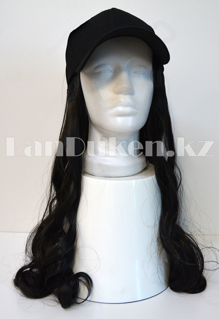 Кепка-парик с волнистыми волосами синтетический черный блестящий 1В - фото 6 - id-p70766986