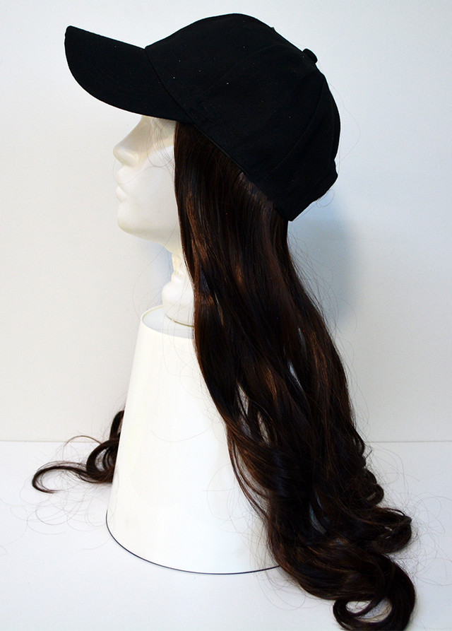 Кепка-парик с волнистыми волосами синтетический каштановый блестящий