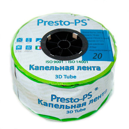 Капельная лента Presto-PS эмиттерная 3D Tube капельницы через 20 см расход 2.7 л/ч, длина 500 м (3D-20-500), фото 2