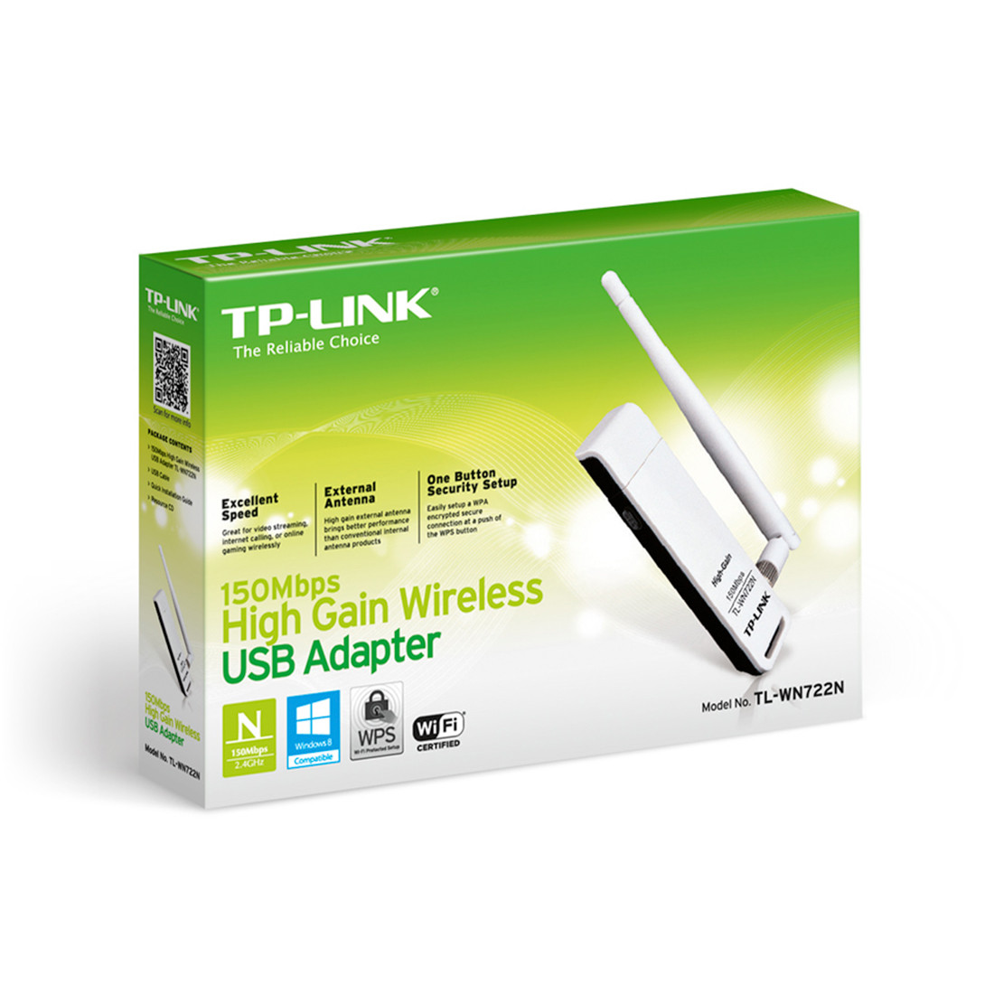 WiFi сетевой адаптер TP-Link TL-WN722N <Lite-N Wireless High Gain USB adapter, Atheros, 1T1R, 2.4GHz, 802.11n, - фото 3 - id-p70857608
