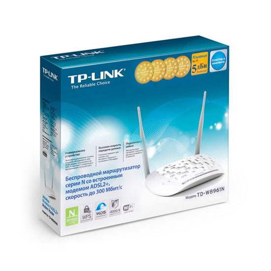 Модем беспроводной ADSL2+ 300M Tp-Link TD-W8961N(RU) - фото 2 - id-p57366845