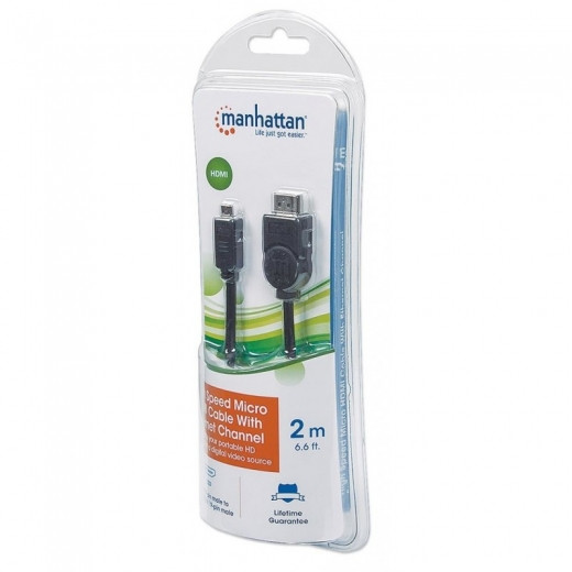 Кабель Manhattan HDMI - Micro HDMI с сетевым каналом, поддержкой HEC, ARC, 3D, 4K (M - M) 2м, 390538 - фото 2 - id-p69491346