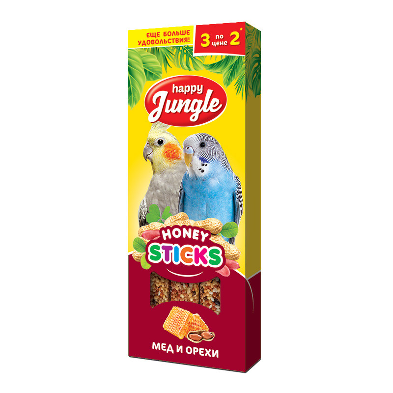 Happy Jungle Медовые палочки для попугаев Мёд и орехи