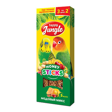 Лакомство для птиц "Happy Jungle", палочки, медовый микс (3 вкуса)