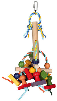 Разноцветная деревянная игрушка для птиц, с плетеной бумажной лентой, длина игрушки 31 см