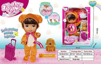 BLD 118-2 Кукла 32см в одежде щенка с питомцем Kaibibi girl 36*25см