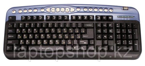 Клавиатура проводная Keyboard Oklick 330M Black/blue mmedia (PS/2+usb)+USB порт - фото 1 - id-p70966382