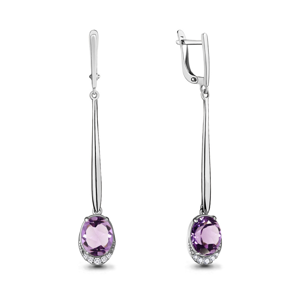 Серебряные серьги с аметистом и фианитом Aquamarine 4720204А