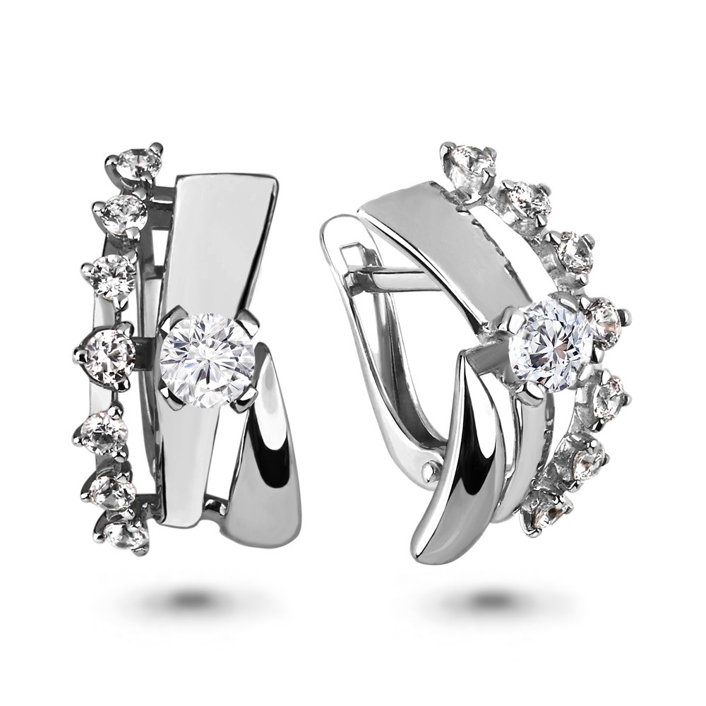 Серебряные серьги с фианитом Aquamarine 46334А