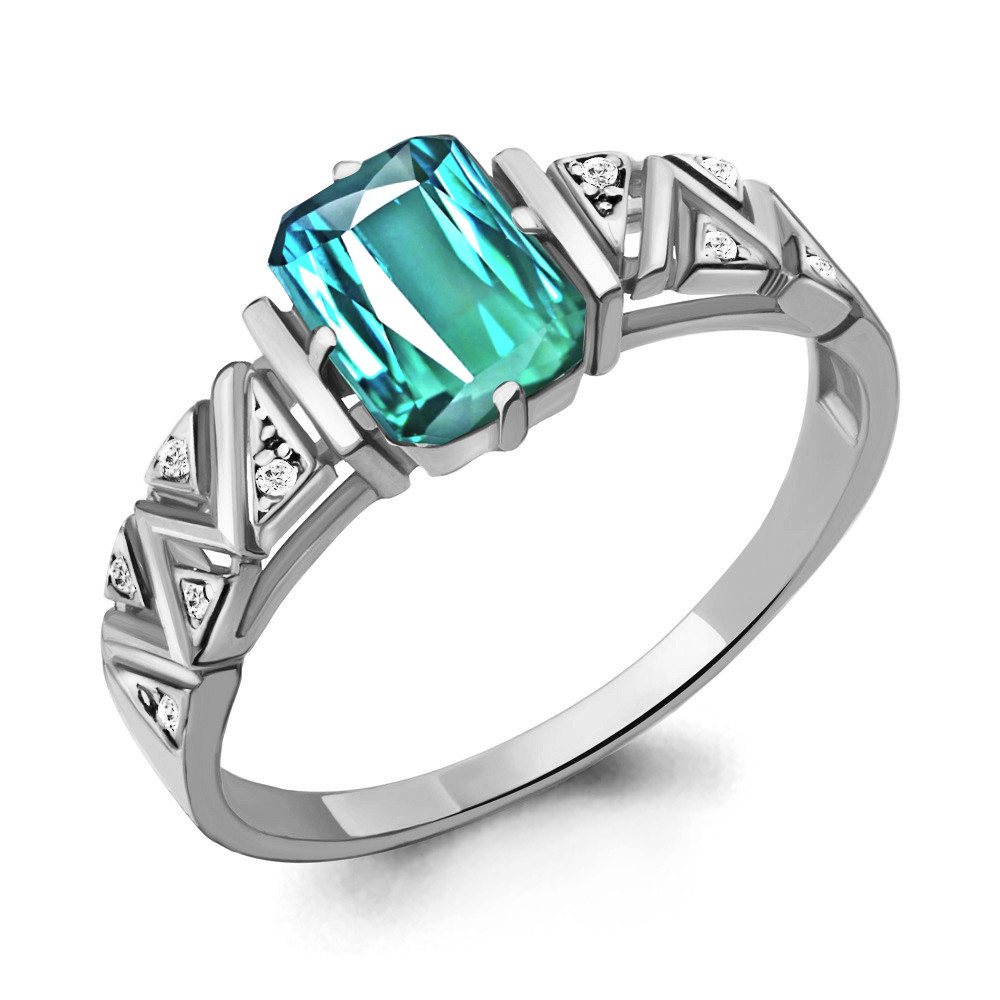 Серебряное кольцо с нанотурмалином и фианитом Aquamarine 6913688А