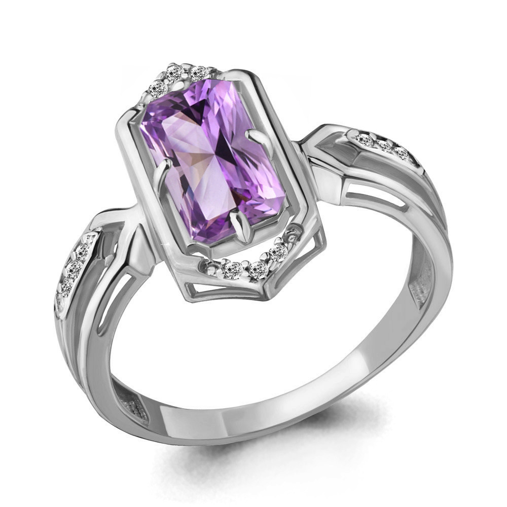 Серебряное кольцо с аметистом и фианитом Aquamarine 6913904А