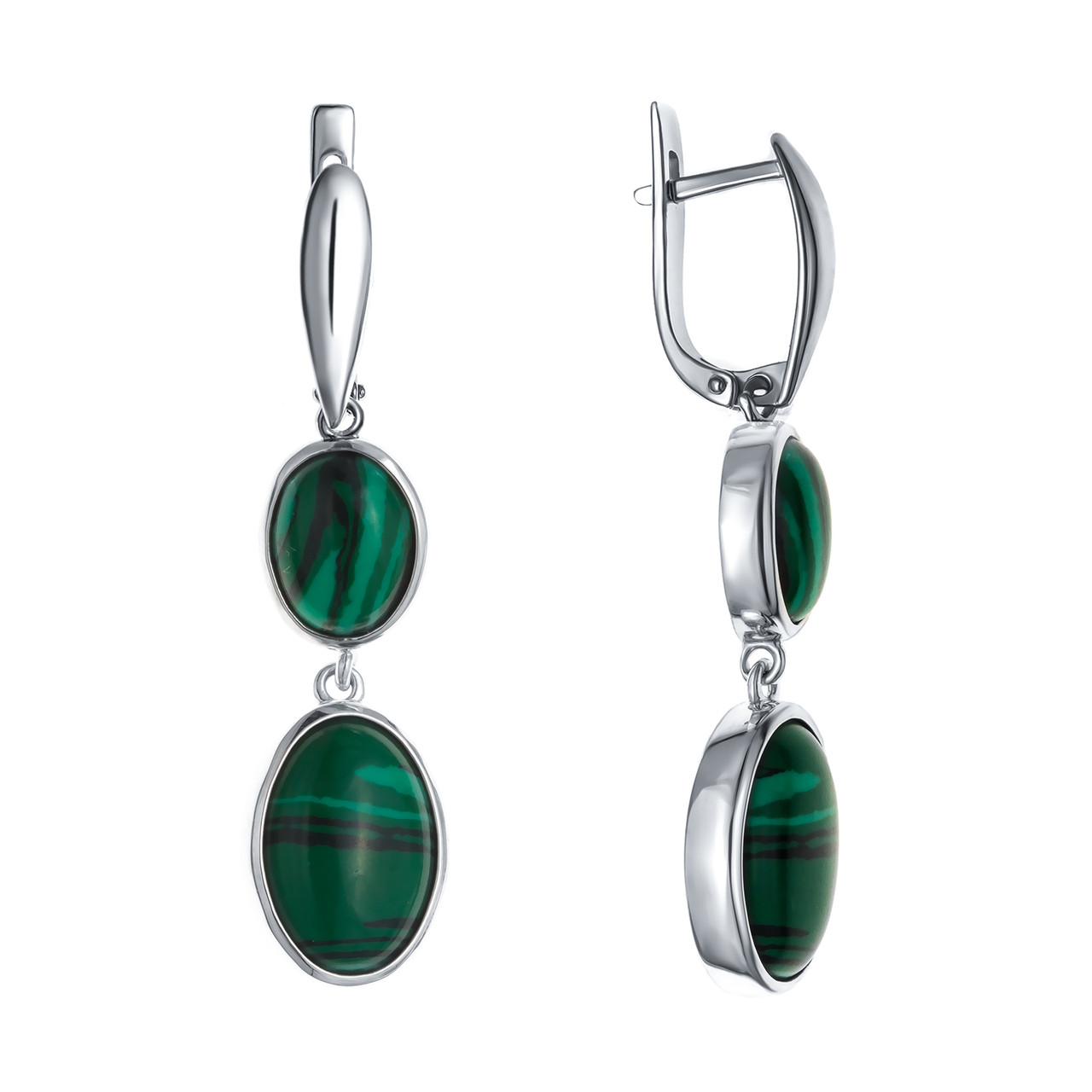 Серебряные серьги с малахитом синт. Teosa 2000-0169-ML