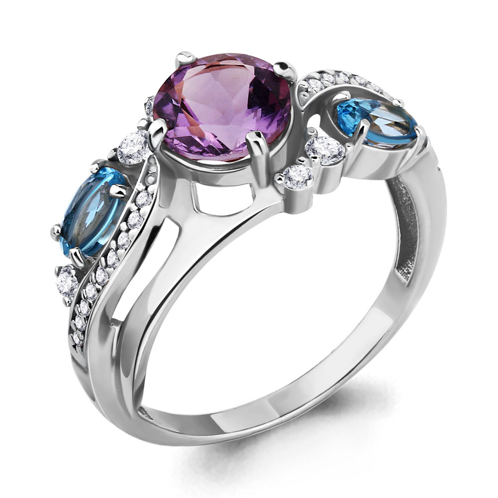 Кольцо из серебра с аметистом и топазом свисс Aquamarine 6906930А