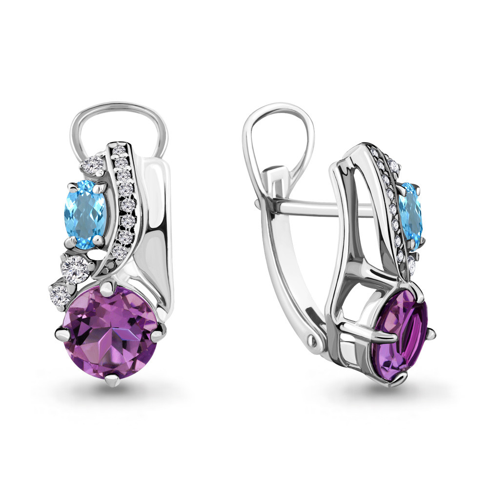 Серьги из серебра с топазом свисс и аметистом Aquamarine 4708130А