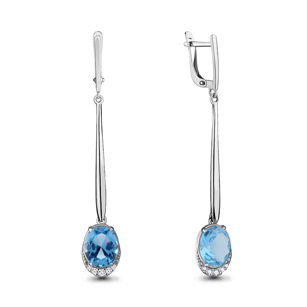 Серебряные серьги с нанотопазом синт. и фианитом Aquamarine 4720292А