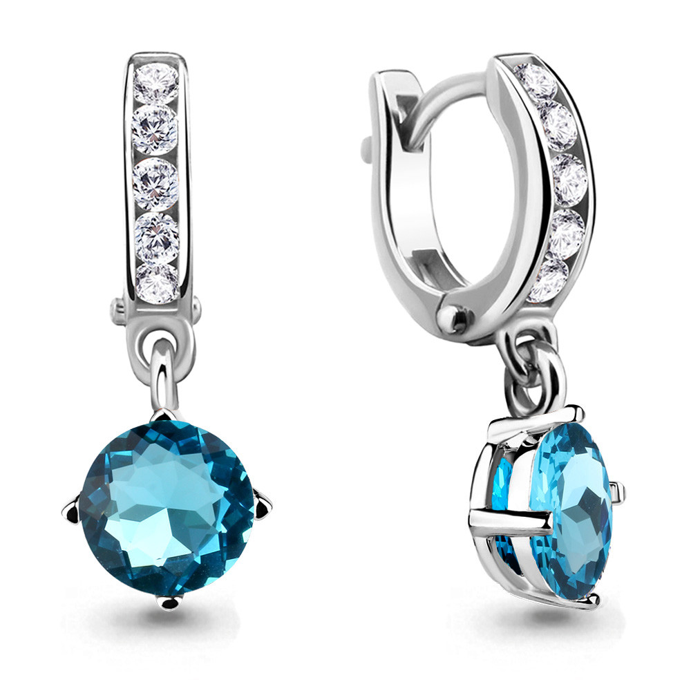 Серебряные серьги с стеклом и фианитом Aquamarine 46070101Б