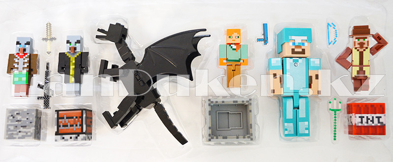 Детский игровой набор Майнкрафт (Minecraft) 5 человечков, дракон и аксессуары со звуковыми эффектами - фото 2 - id-p70999034