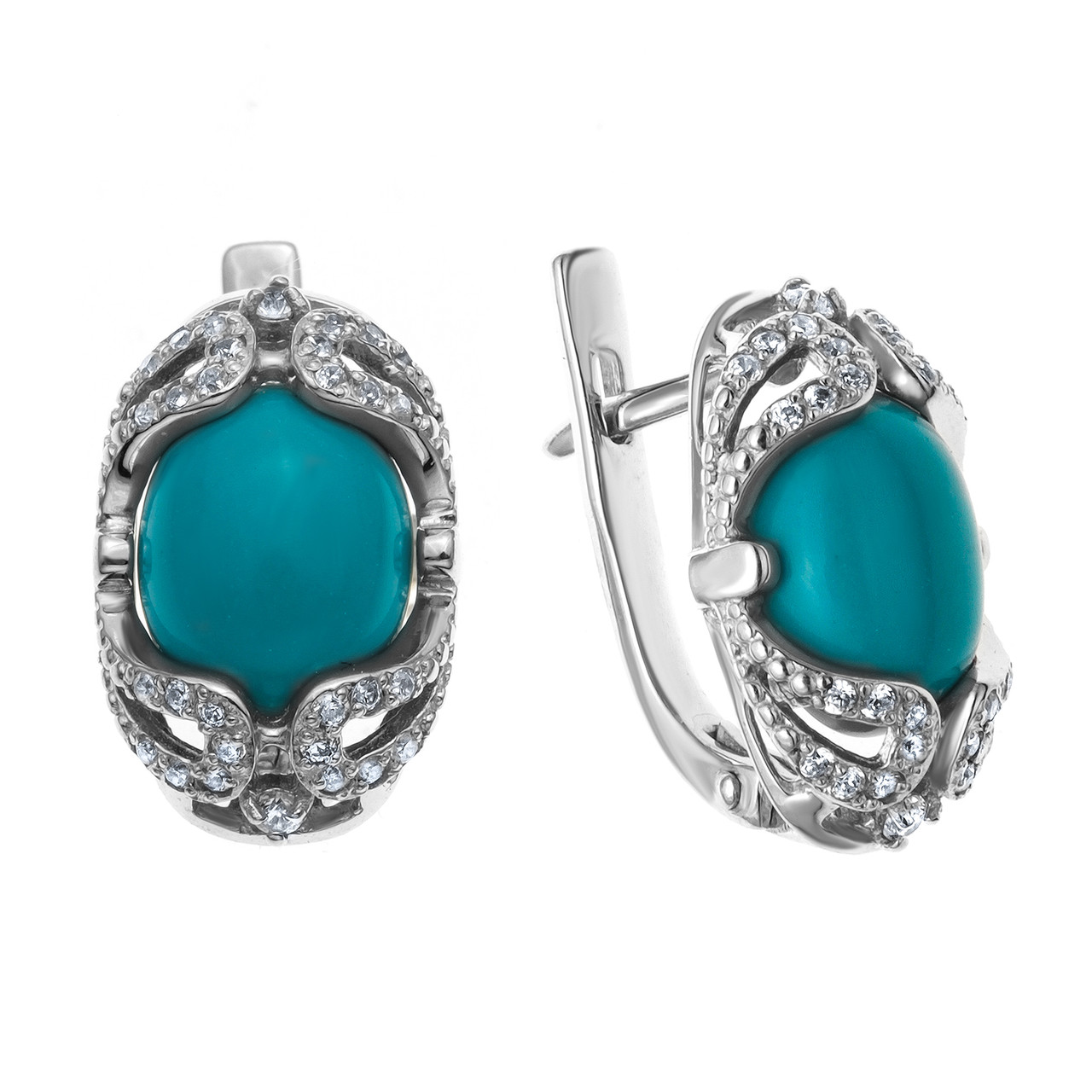 Серебряные серьги с фианитом и бирюзой MASKOM 2000-0208-TQ-r