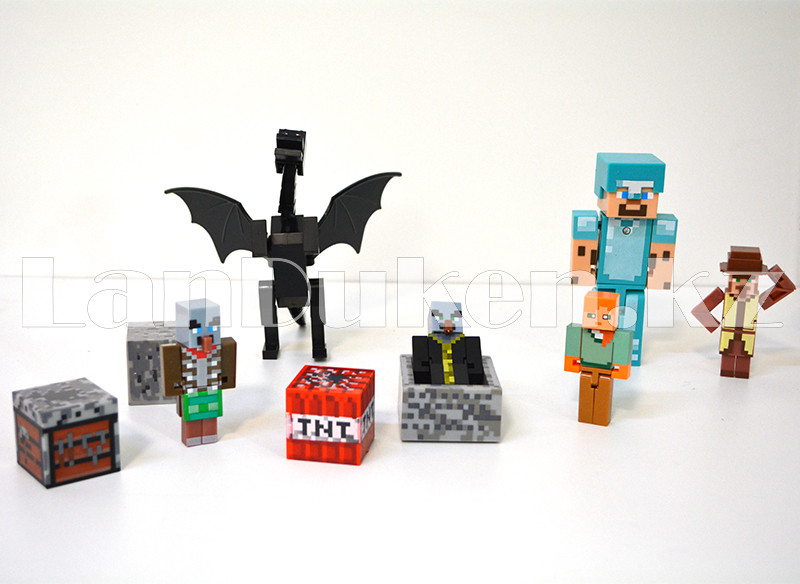 Детский игровой набор Майнкрафт (Minecraft) 5 человечков, дракон и аксессуары со звуковыми эффектами - фото 7 - id-p70999034