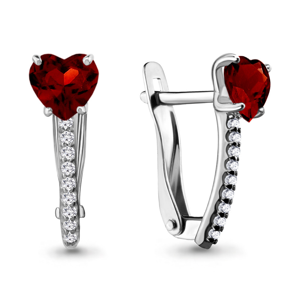 Серьги из серебра с гранатом и фианитом Aquamarine 4401003А