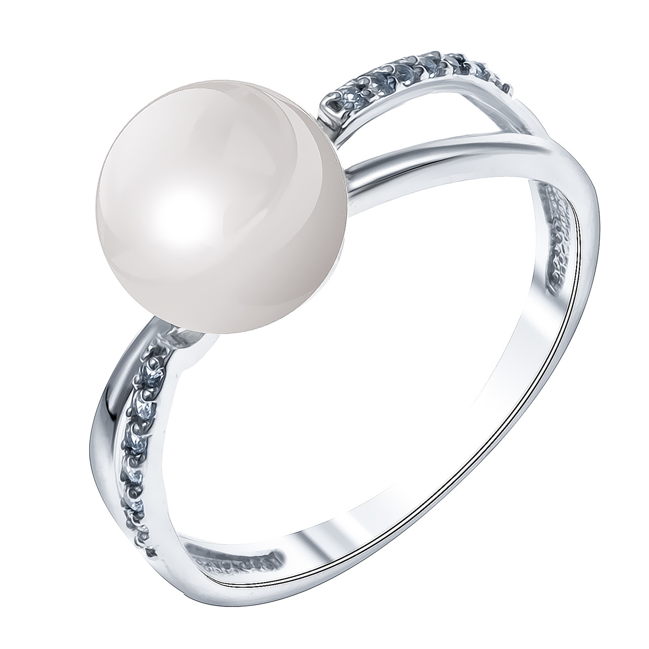Серебряное кольцо с фианитом и жемчугом культ. Teosa 190-5-422Р